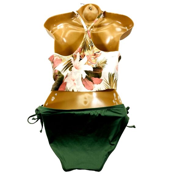 Tankini Kona Sol Old Navy Active Floral Palm Sports Bra Top Swim Suit L High Leg - Picture 4 of 16